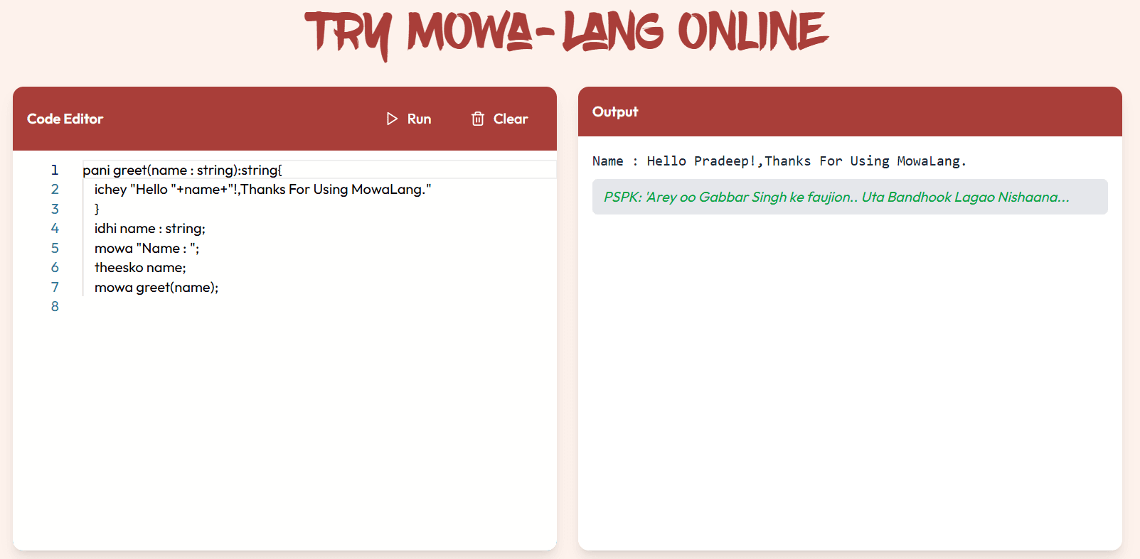 MowaLang Playground Screenshot